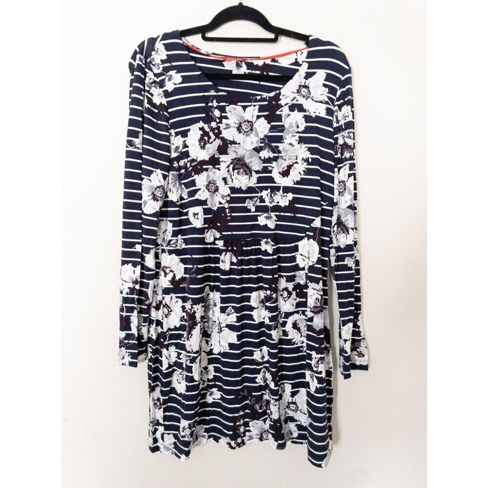 Joules Navy & White Long-Sleeve Floral & Stripe Dress SZ 12